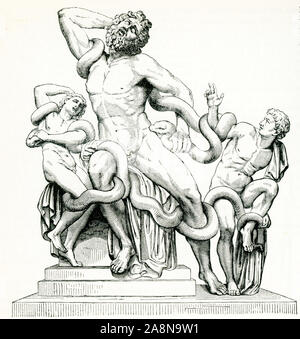 Cette image date de 1897 et est une copie d'une statue de Laocoon et ses fils. Selon la mythologie grecque, a averti le Laocoon sur l'importation de chevaux de Troie le cheval de bois façonné par les Grecs dans Troie. Calme à ses protestations, un dieu qui a favorisé les grecs (certains disent qu'Athéna, Poséidon, d'autres d'autres Zeus) envoyé à serpents de mer de le tuer - et avec lui, son fils. Banque D'Images