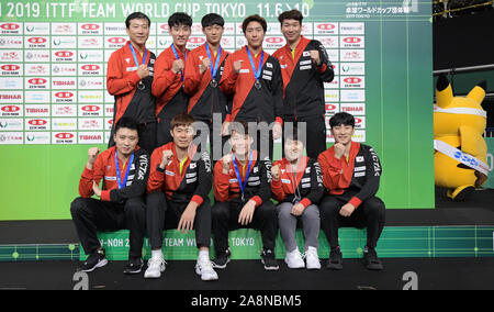 Tokyo, Japon. 10 Nov, 2019. pendant le match final à l'ITTF Coupe du Monde Tokyo 2019 Tokyo au gymnase de la ville de Shinjuku, Tokyo, Japon, le dimanche 10, 2019. À la fin du tournoi l'équipe chinoise prend la victoire dans les deux catégories hommes et femmes. Photo par : Ramiro Agustin Vargas Tabares Crédit : Ramiro Agustin Vargas Tabares/ZUMA/Alamy Fil Live News Banque D'Images