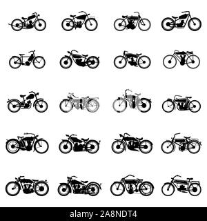 Old vintage motorcycle vector set illustrations dans un style simple, sur fond blanc fond isolé Illustration de Vecteur