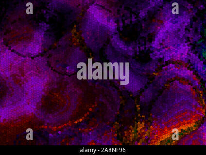 Mosaïque abstraite fond sombre de chute, d'entrelacement des vagues de couleur recueillies auprès de violet, marron, noir, orange, jaune, rouge bloque Banque D'Images
