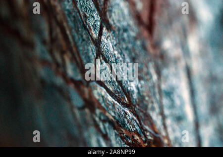 Fermer pièce de marbre texturé avec Brown et fibres noires sur fond gris avec blure. Banque D'Images