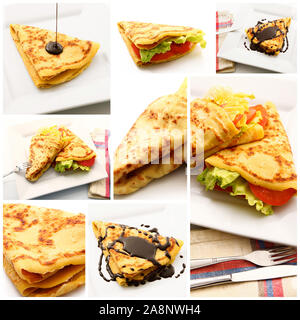 Crêpes collage sur fond blanc Banque D'Images