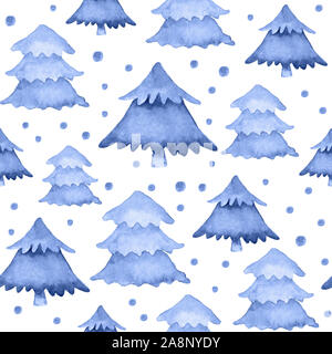 Jolie aquarelle bleu indigo bleu transparent avec motif sapin. Cute snowy forest Nouvel An de la texture pour textile, papier d'emballage, papier peint, surface, Banque D'Images