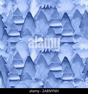 Aquarelle hand drawn seamless pattern avec blue pine sapins graphique élégant texturé pour le nouvel an de papier d'emballage textile decoration Banque D'Images