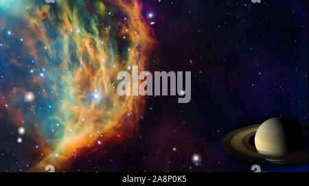 Paysage de l'espace planète près de nebula et étoiles champ avec copyspace Banque D'Images