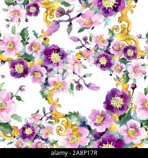 Fleurs Bouquet fleurs botanique. Contexte aquarelle illustration set. Motif de fond transparent. Banque D'Images