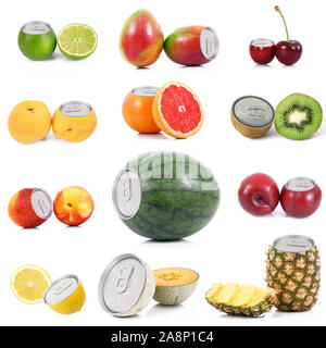 Fruit d'étain collage sur fond blanc Banque D'Images