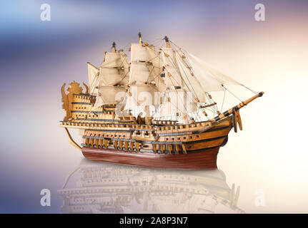 Ancien modèle de galleon sur abstract background Banque D'Images