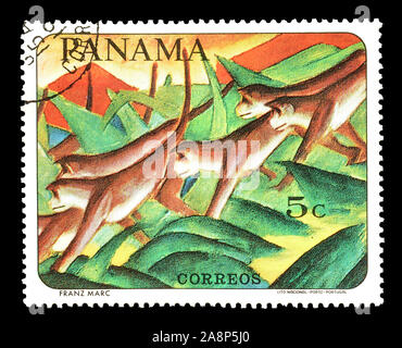 Timbre-poste imprimé par le Panama, qui montre la peinture de singes, vers 1967. Banque D'Images