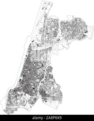 Carte Satellite de Tel Aviv et de bâtiments, d'Israël. La carte des routes, des rocades et autoroutes, rivières. Carte de transport Illustration de Vecteur