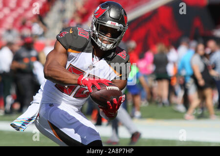10 novembre 2019 : Tampa Bay Buccaneers tight end O.J. Howard (80) se réchauffe avant le match de la NFL entre les Arizona Cardinals et les Tampa Bay Buccaneers tenue au Raymond James Stadium de Tampa, Floride. Andrew J. Kramer/Cal Sport Media Banque D'Images