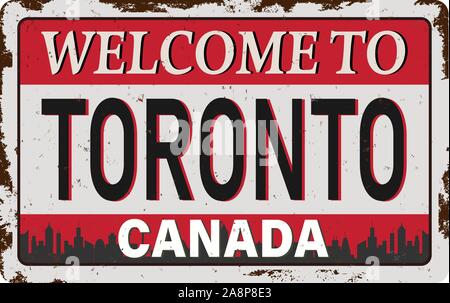 Bienvenue à Toronto Skyline Canada rusty old enamel sign on white background Illustration de Vecteur