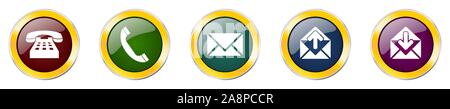Jeu de colorful web vector icons brillant, par téléphone et par e-mail en format eps 10 boutons pour webdesign et applications mobiles sur fond blanc Illustration de Vecteur