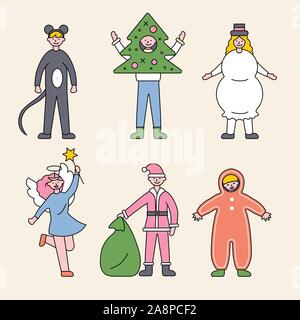 Vector Set of cute kids wearing Christmas costumes vêtements Illustration de Vecteur