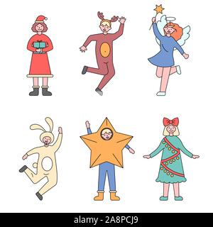 Vector illustration of cute kids portant des costumes de Noël Illustration de Vecteur