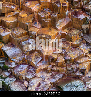 Les colonnes de basalte avec de l'eau qui coule dans l'Islande Banque D'Images