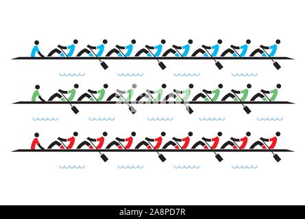 Course d'Aviron huit de pointe, les icônes. Illustration stylisée des rameurs concurrents sur fond blanc.Vector disponibles. Illustration de Vecteur