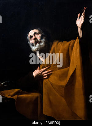 Le pénitent St Peter par Jusepe DE RIBERA (José de Ribera : c.1591- 1652), huile sur toile, 1628-32 Banque D'Images