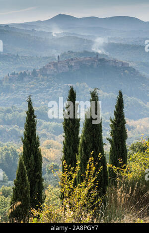 Vue générale sur le Seggiano, la Toscane, l'Italie, l'Europe. Banque D'Images