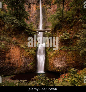 Multnomah Falls dans la Columbia River Gorge, Oregon, USA. Il s'agit de la plus haute cascade dans l'état de l'Oregon à 189 mètres de hauteur. Banque D'Images