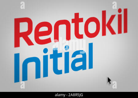 Logo de l'entreprise publique Rentokil Initial est affiché sur un écran d'ordinateur en gros plan. Credit : PIXDUCE Banque D'Images