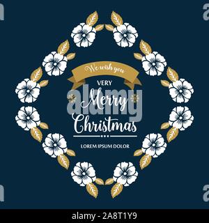 Floral frame blanc moderne, pour poster très joyeux Noël. Vector Illustration de Vecteur