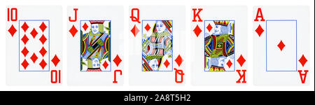 Fonction de diamants des cartes à jouer, ensemble : As, Roi, Dame, Valet et dix - isolé sur blanc. Banque D'Images