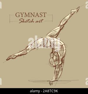 Dans les tons marron stylisé moderne esquisse d'une gymnastique, acrobaties, bouclés avec un corps musclé, vector illustration Illustration de Vecteur