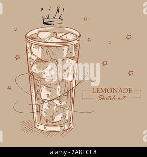 Dessinez l'art d'une bannière avec une limonade en verre sur un fond brun clair neutre dans un concept de régime sain. Illustration vectorielle. Illustration de Vecteur