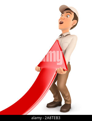 Livraison 3d man lifting up flèche rouge, illustration avec fond blanc isolé Banque D'Images