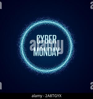 Concept Cyber Monday en bannière style néon lumineux sur fond bleu foncé. Vector illustration Illustration de Vecteur
