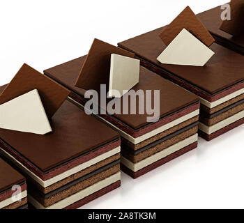 Tranches de gâteau au chocolat avec plusieurs couches. 3D illustration. Banque D'Images