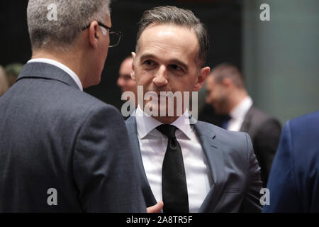 Bruxelles, Belgique. 11 novembre 2019. Le ministre des Affaires étrangères allemand Heiko Maas arrive pour un des ministres des affaires étrangères de l'UE et de la réunion de hauts fonctionnaires au siège de l'UE. Credit : ALEXANDROS MICHAILIDIS/Alamy Live News Banque D'Images