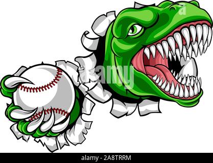Joueur de Baseball Sports de dinosaures animal mascotte Illustration de Vecteur