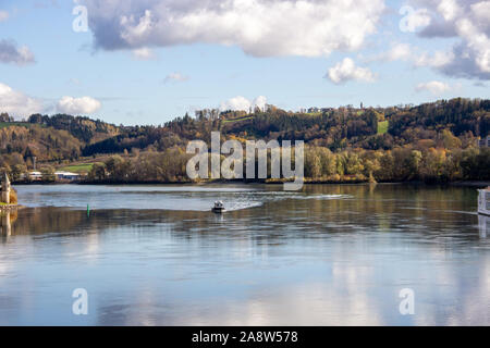 Confluent du Danube, Inn et Ilz près de Passau, Allemagne Banque D'Images