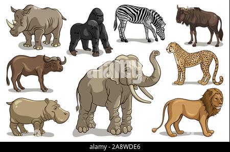 Les animaux sauvages. Les herbivores et prédateurs d'Afrique. Vector illustration Illustration de Vecteur