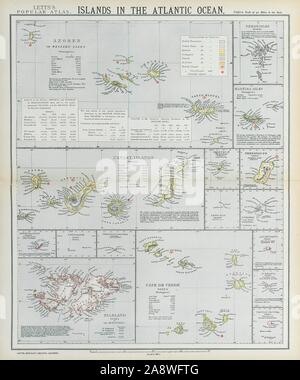 Îles de l'Atlantique. Canaries Madère Açores Cap-Vert Îles Malouines. LETTS 1883 map Banque D'Images