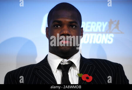 Daniel Dubois lors de la conférence de presse BT Tower, London. Banque D'Images