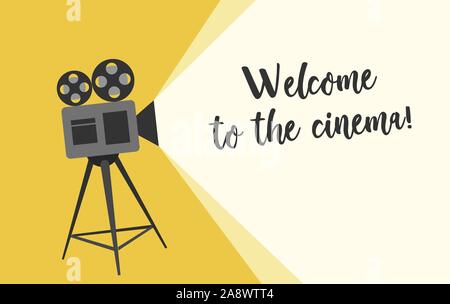 Bienvenue à l'affiche de cinéma. Cartoon vector illustration. Retro projecteur de film de l'affiche. Cartoon vector illustration. Illustration de Vecteur