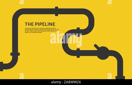 Contexte industriel jaune avec pipeline. L'huile, l'eau ou gazoduc avec raccords et vannes. Illustration de Vecteur