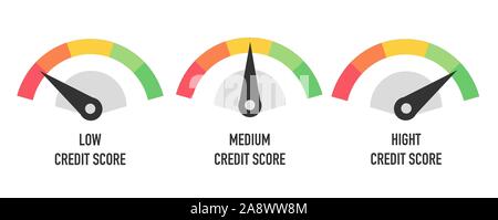 Pointage de crédit haute, moyenne et basse concept isolé sur blanc. Vector Illustration de Vecteur