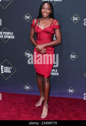 Tennis player Coco Gauff arrive à la 2019 E ! People's Choice Awards s'est tenue au Barker Hangar sur 10 Novembre 2019 à Santa Monica, Los Angeles, Californie, USA. (Photo par Xavier Collin/Image Press Office) Banque D'Images