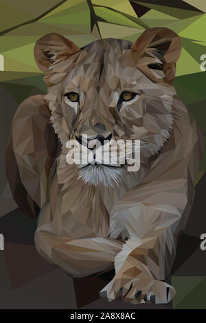 Low poly illustration d'une lionne d'Afrique Banque D'Images
