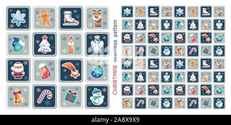 Transparente avec motif de noël cute cartoon personnages et éléments maison de vacances. Modèle plat sans la transparence et les dégradés. Bon pour l'emballage. Illustration de Vecteur