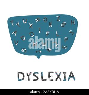 Concept de la dyslexie. Vector speech bubble signe avec lettres stylisées. Illustration de Vecteur