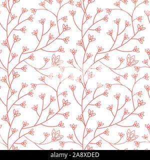 Seamless Floral pattern design. Petite branche avec des fleurs et des feuilles. Hand drawn doodle fleurs. La palette de couleurs de coraux vivants. Vector illustration. Illustration de Vecteur