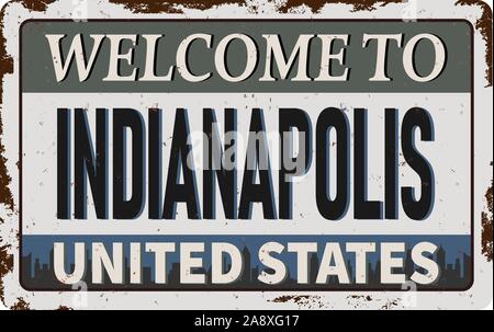 Bienvenue à Indianapolis city rusted road sign vector illustration sur fond blanc Illustration de Vecteur