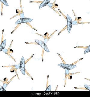 Motif de la main transparente style croquis résumé danseurs de ballet isolé sur fond blanc. Vector illustration. Illustration de Vecteur