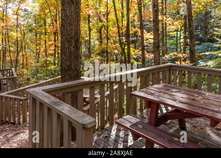 Pique-nique au-dessus de la plage du lac d'Unicoi en parc d'état d'Unicoi, juste à l'extérieur d'Helen, la Géorgie dans la forêt nationale de Chattahoochee. (USA) Banque D'Images