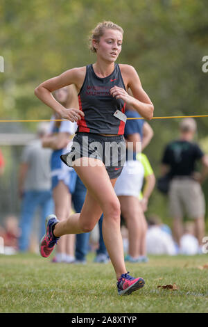 Lancaster, Ohio / USA - 24/09/2016 : athlète qui descend le dernier droit à l'invitation de Bob Reall Athlétisme Cross Country. Banque D'Images